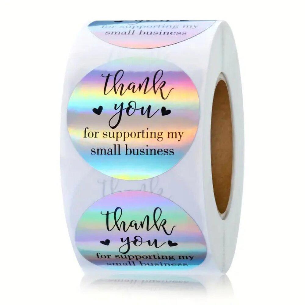 Holographic Thank You Stickers Roll for Small Business Packaging, 500 Labels